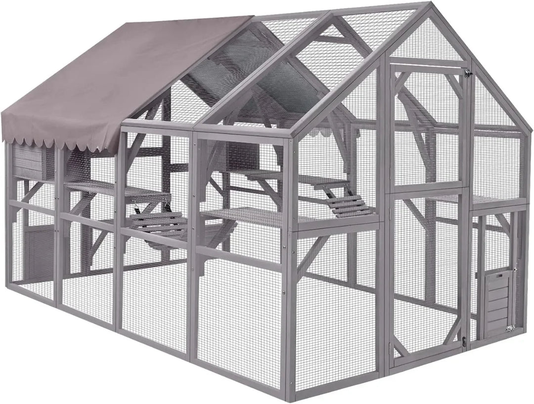 Catio Cat Enclosure Outdoor Cat Catio Large Cat Run with Bridges Walks Small Houses Roof Cover 28.27Ft and 56.54Ft