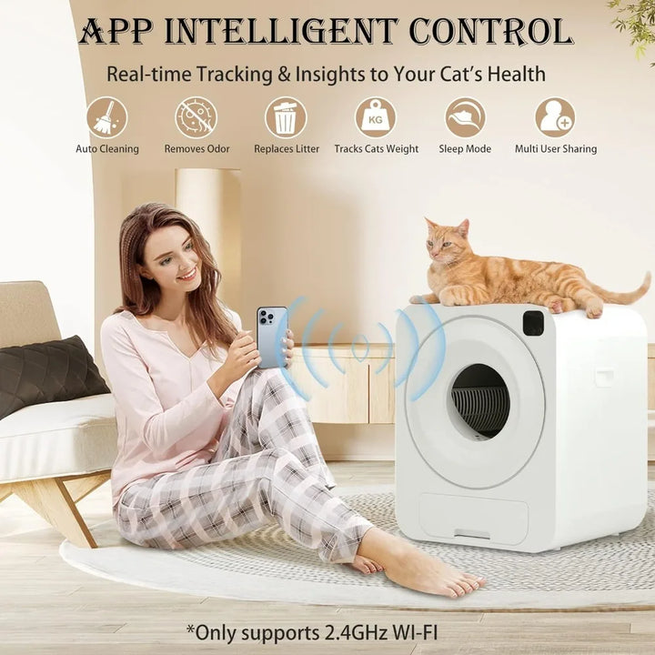 Cat Bedpans,Automatic Cat Litter Box No Scooping Smart Robort with APP Controlodor Removal,Cats Pottys,Intelligent Litter Box