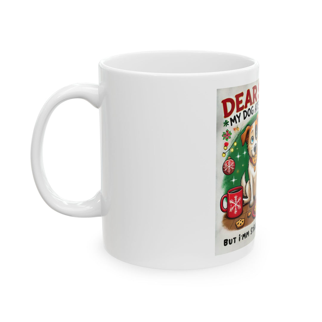 The Claw Cove™ Festive Dog-Themed Ceramic Mug – "Dear Santa, My Dog Ate the Cookies" – Perfect for Holiday Coffee