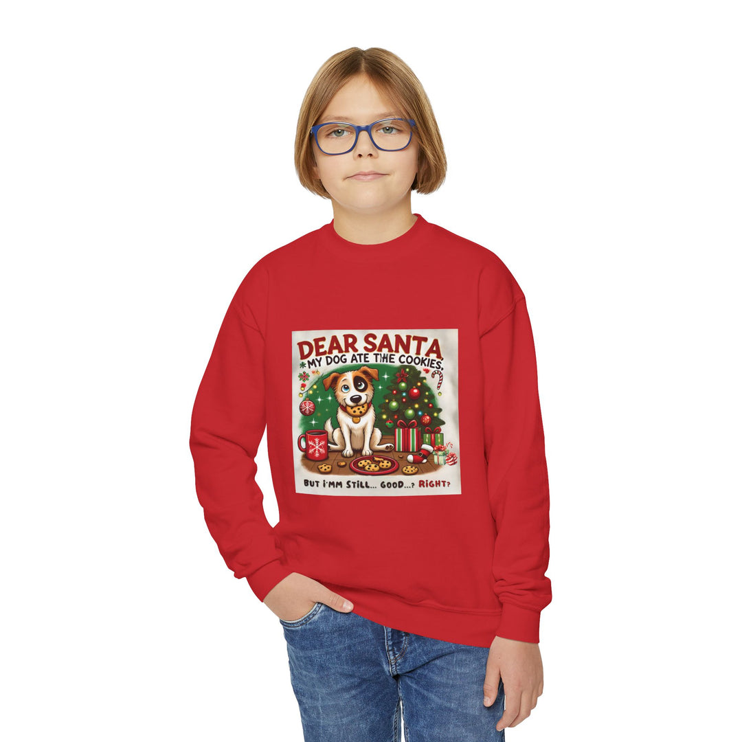 The Claw Cove™ Dear Santa Holiday Youth Crewneck Sweatshirt - Holiday Gift for Dog Lovers