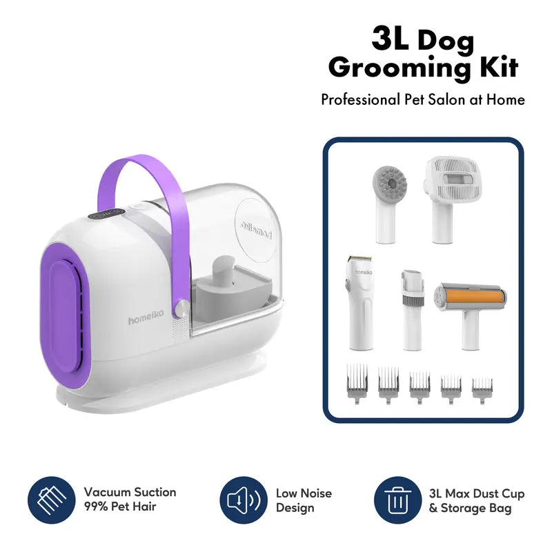 Homeika Dog Grooming Kit, 3L Vacuum with 99% Suction Power, Silent Pet Vacuum Groomer, Dog and Cat Brush