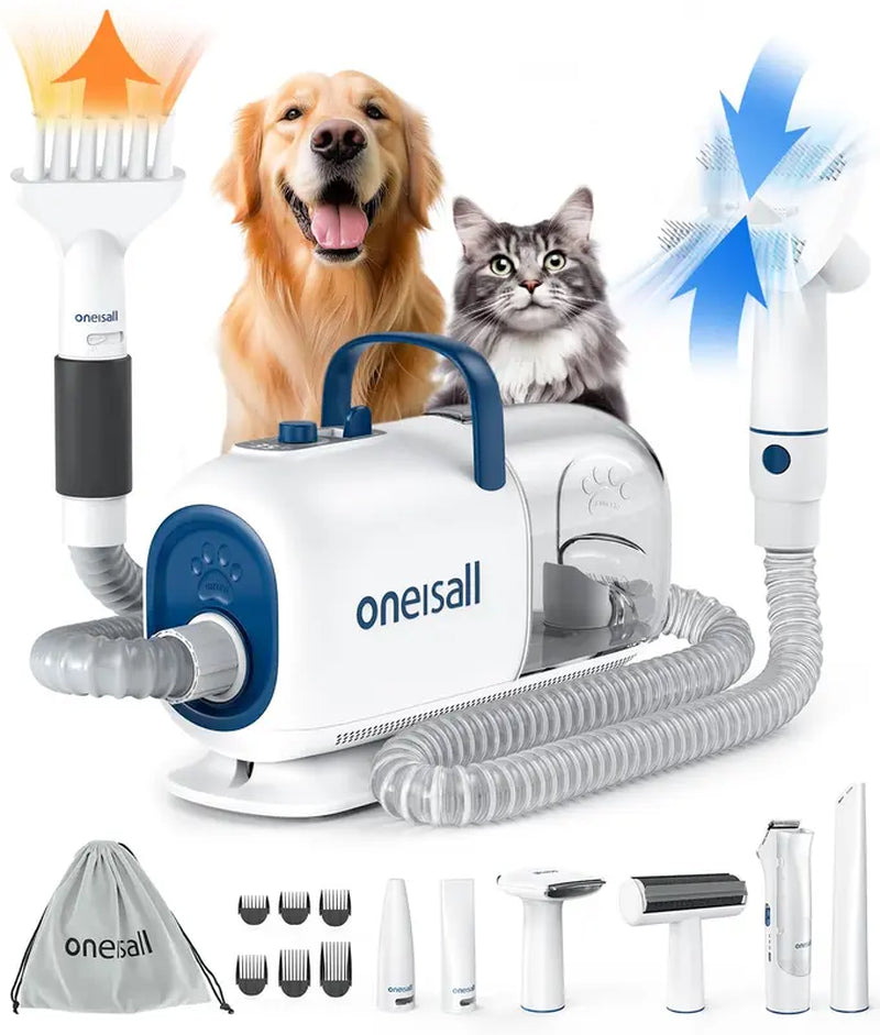 Oneisall Cozy C1 Pet Grooming Vacuum, Shedding, Blow Drying and Trimming Kit - 7 Levels of Blow Temperature, Adjustable Air Flow