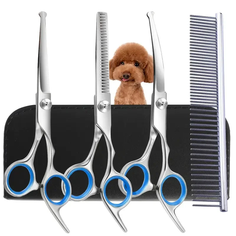 Professional Pet Grooming Scissors with round Head - Stainless Steel Dog Hair Shears for Effortless Trimming - Safe and Precise 