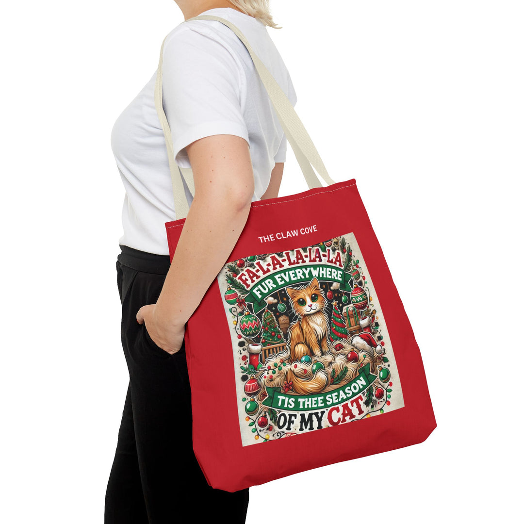 Festive Cat Lover Tote Bag - "Fa-la-la-la-fur Everywhere" Christmas Design