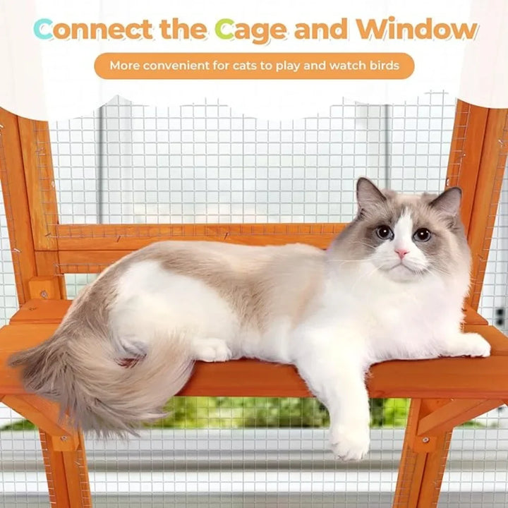 Large Cat House Outdoor Catio Cat Play Run Enclosures Indoor Kitty Window Cage with Waterproof Roof 7 Platforms 2 Resting Box