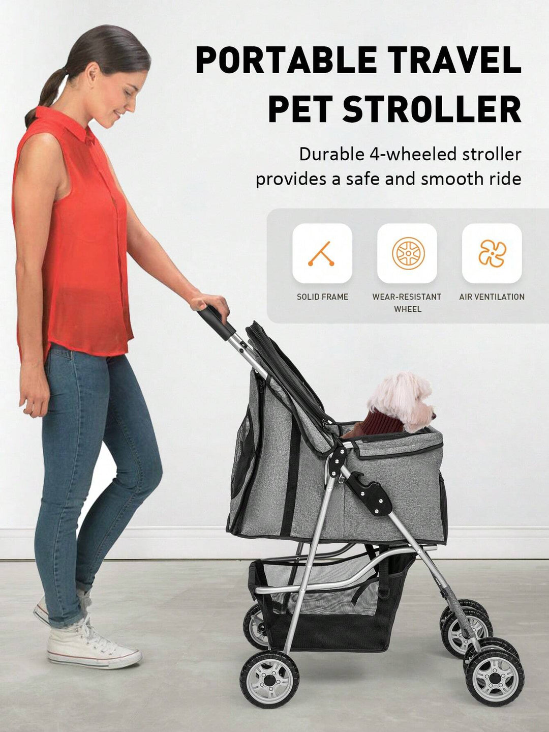 4Wheels Pet Stroller Dog Cat Jogger Stroller for Medium Small Dogs Cats Folding Lightweight Travel Stroller with Cup Holder