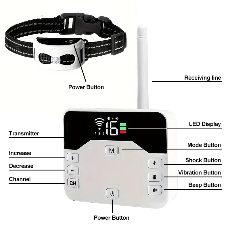 Pets Wireless Electronic Fence Ip65 Waterproof Wear Resistant Rechargeable Remote Control Electronic Fence Pet Training Collar