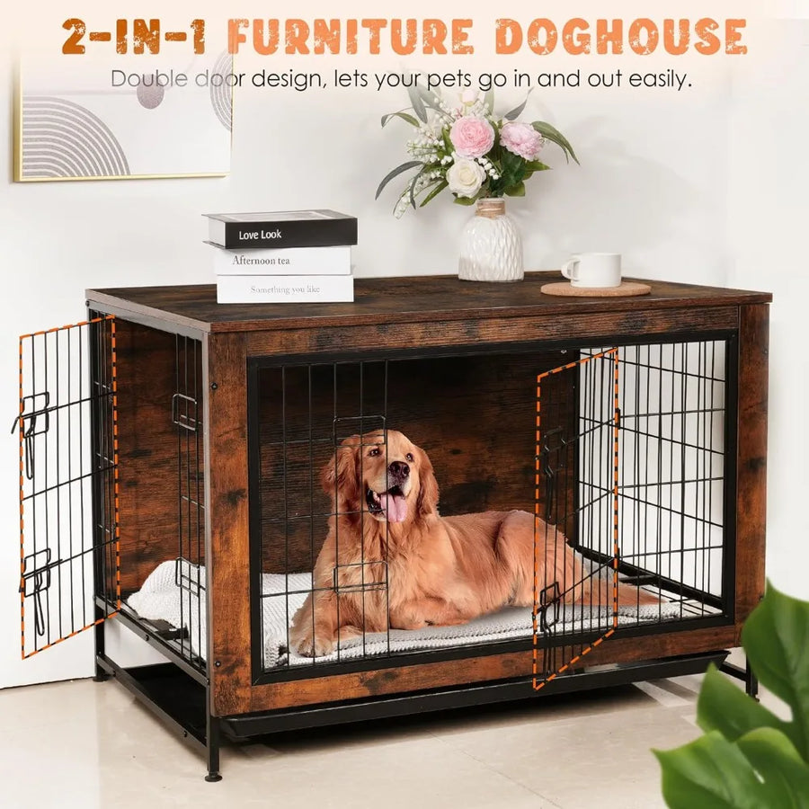 Dog Crate Furniture Kennel Medium/Large Dog 38.5 Inch Doble Dog Crate with Storage Drawers Modern Side End Table Indoor