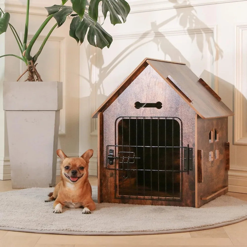 Dog House Indoor for Small Dogs or Cats, Cozy Wooden Design, Small Indoor Bed House, with Air Vents and Elevated Floor Warm