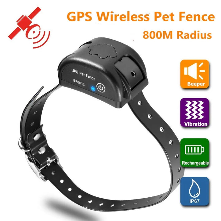 Free Shipping Wireless Pet GPS Collar 800 Meters Radius Warning Tone Static Shock Rechargeable and Waterproof Pet Fence