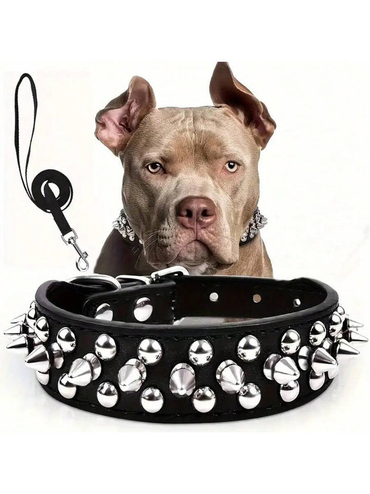 Spiked Dog Collar and Leash Set, Rivet Leather Dog Collar Adjustable Dog Collar for Outdoor Walking