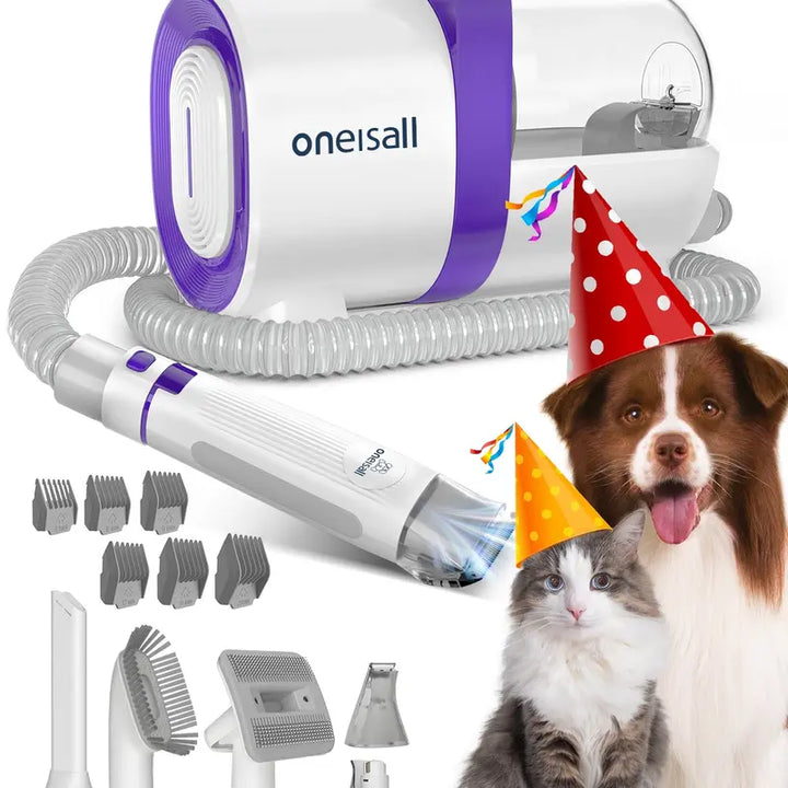 Oneisall Dog Hair Vacuum & Dog Grooming Kit, Pet Grooming Vacuum with Pet Clipper Nail Grinder, 1.5L Dust Cup Dog Brush Vacuum with 7 Pet Grooming Tools for Shedding Pet Hair, Home Cleaning