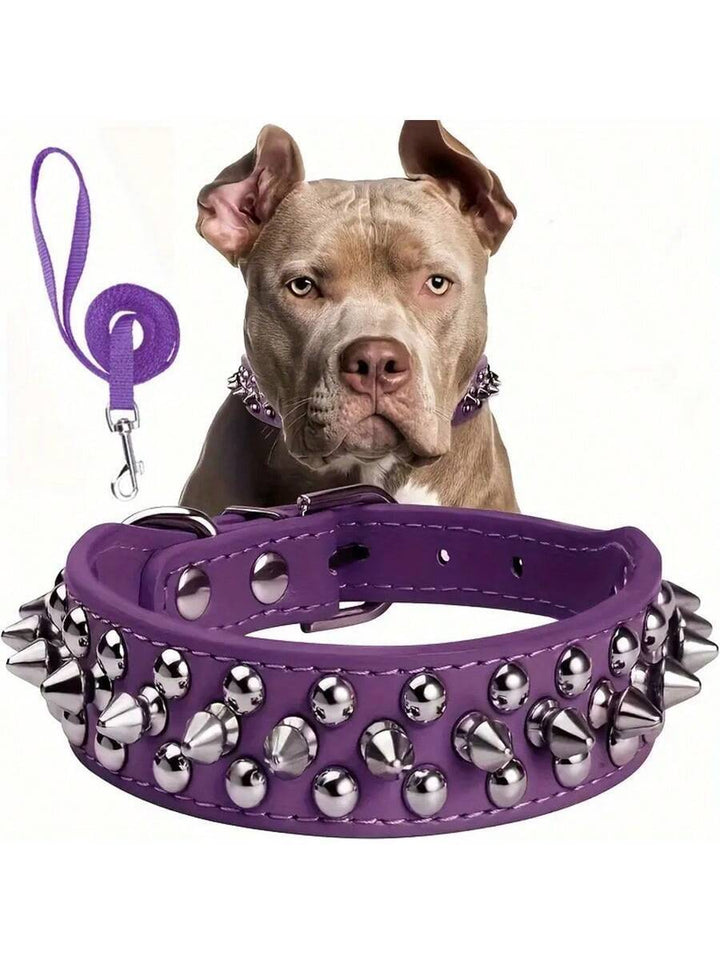 Spiked Dog Collar and Leash Set, Rivet Leather Dog Collar Adjustable Dog Collar for Outdoor Walking